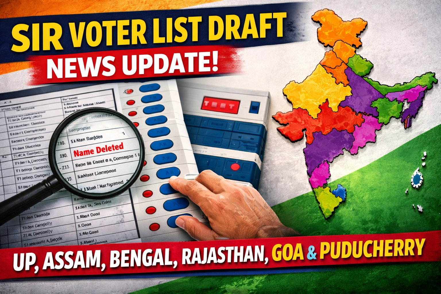 News in brief on special intensive revision (SIR) voter list draft copy                           Uttar Pradesh, Assam, Bengal, Rajasthan, Goa and Pondicherry and Lakshadweep
