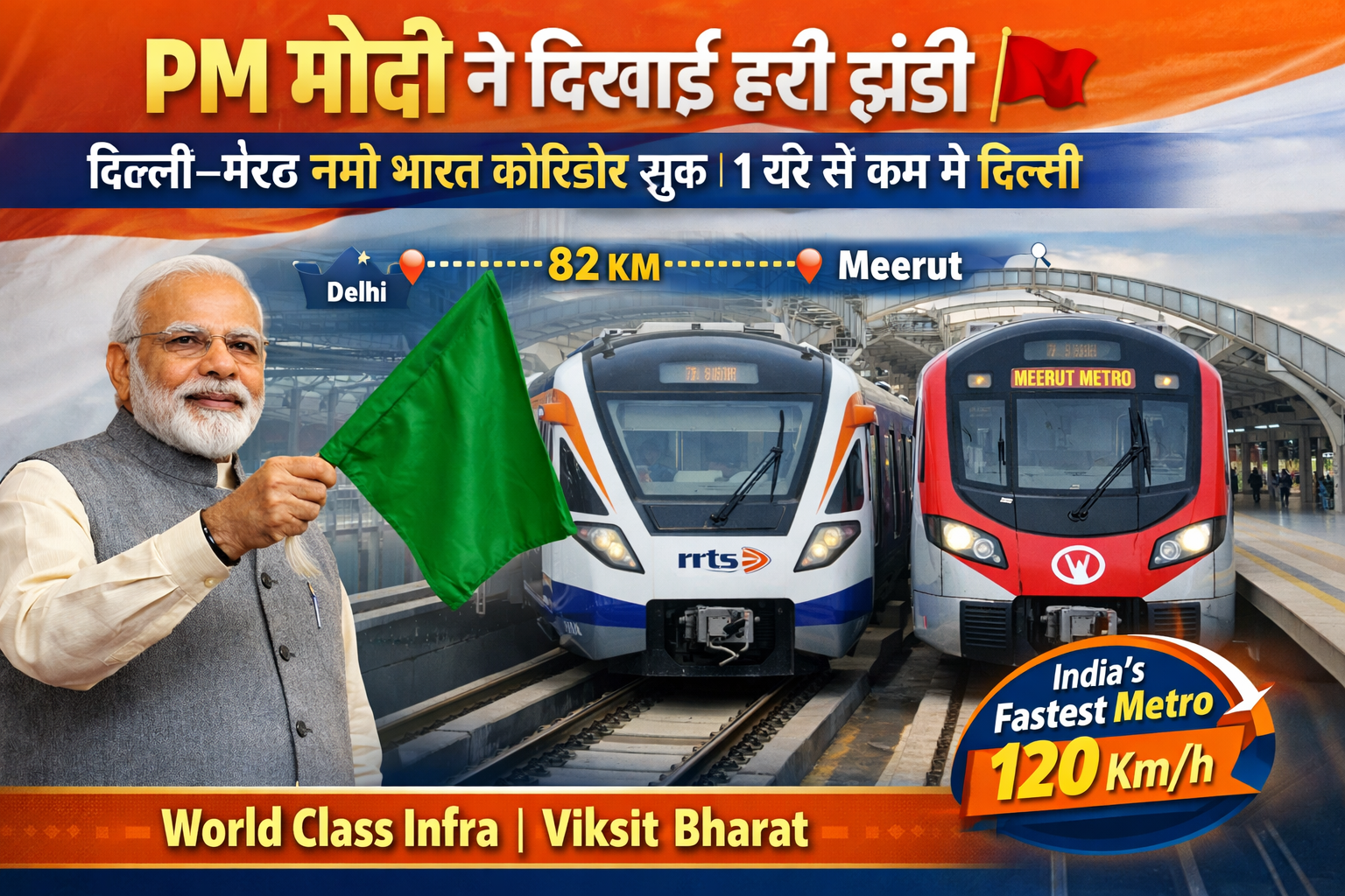 PM Modi Flags Off Delhi–Meerut Namo Bharat & Meerut Metro Services