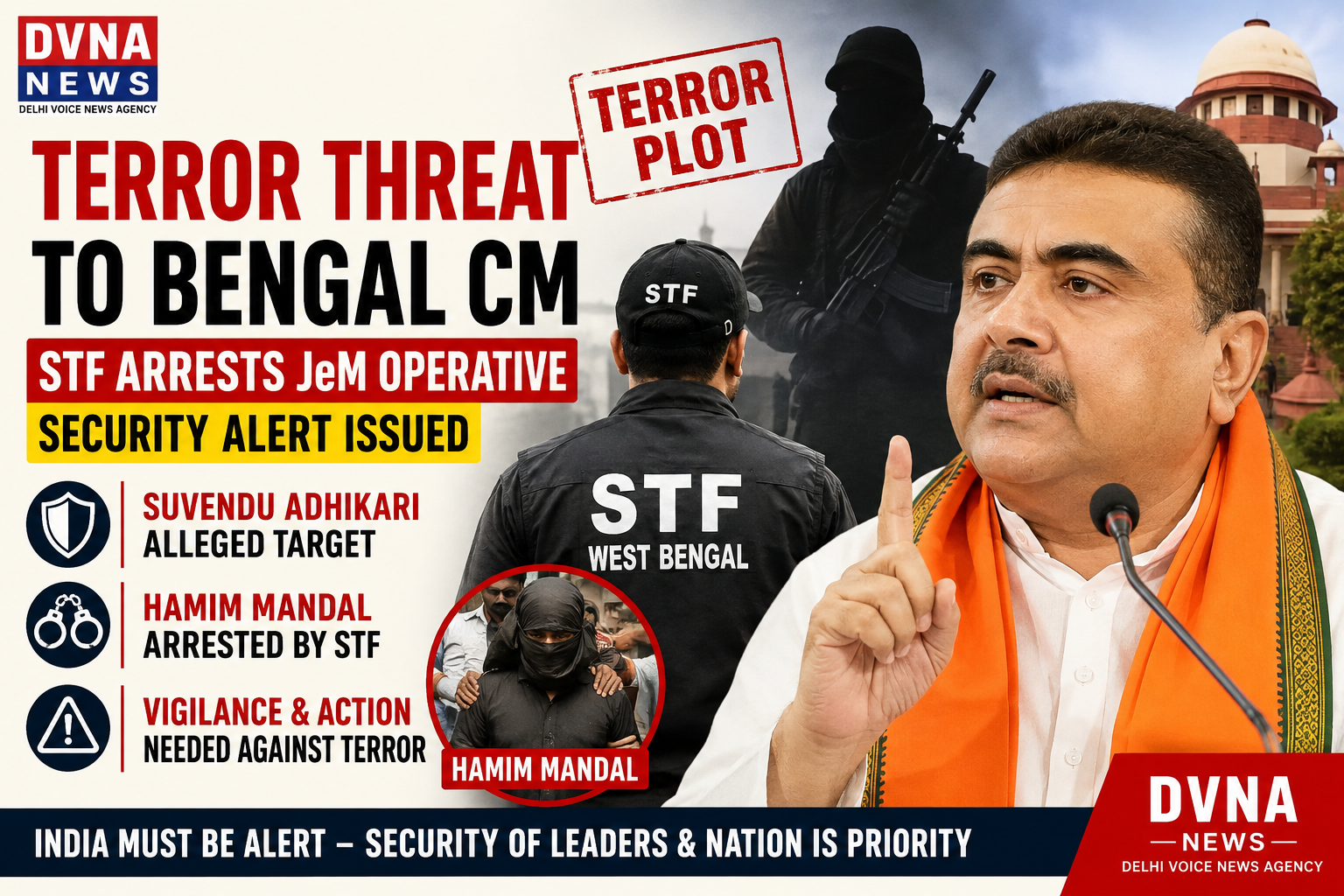 West Bengal STF Investigates Alleged Threat to BJP Leader Suvendu Adhikari; Security Concerns Under Review | DVNA NEWS