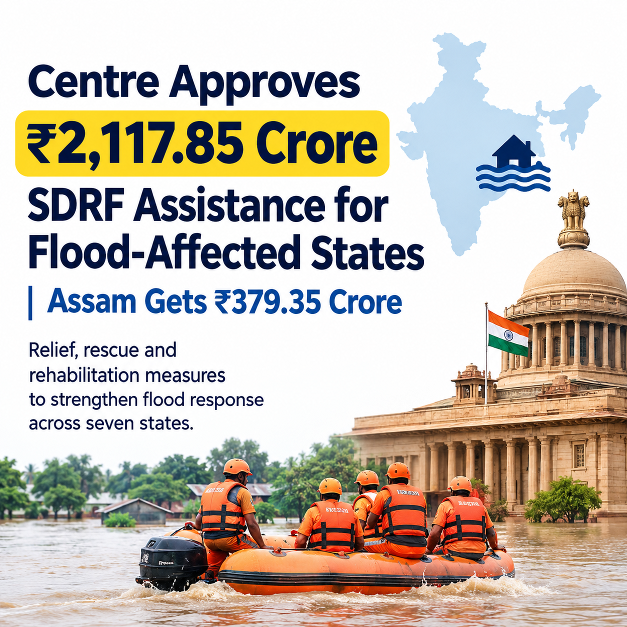 Centre Approves ₹2,117.85 Crore SDRF Assistance for Flood-Affected States; Assam Gets ₹379.35 Crore